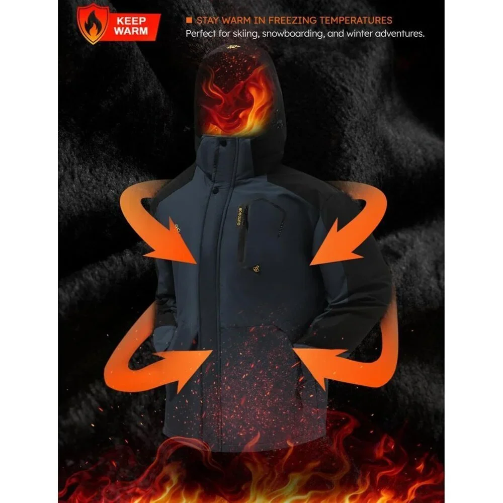 Men's NavyBlue 1 Waterproof Winter Warm Snow Coat Fleece Lined Hiking Ski Jacket